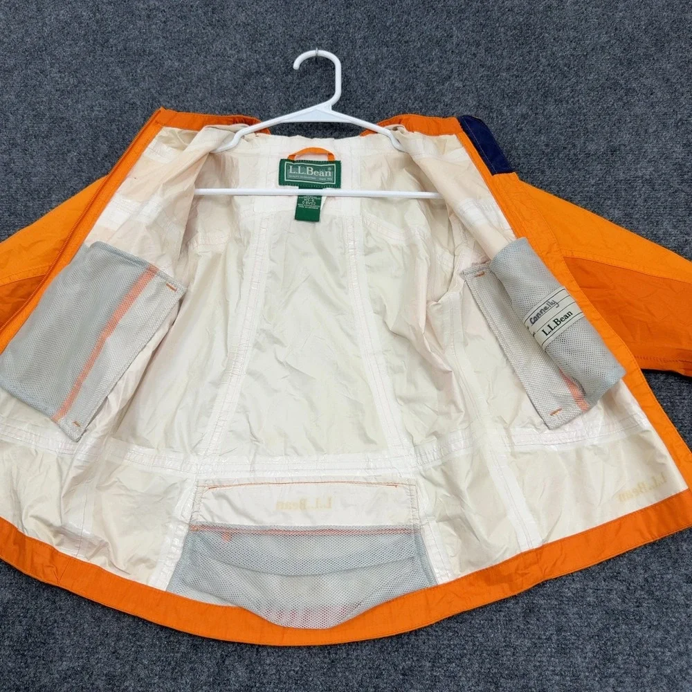 LL Bean Windbreaker Jacket Kids M 5/6 Orange Nylon Reflective Hooded Gorpcore